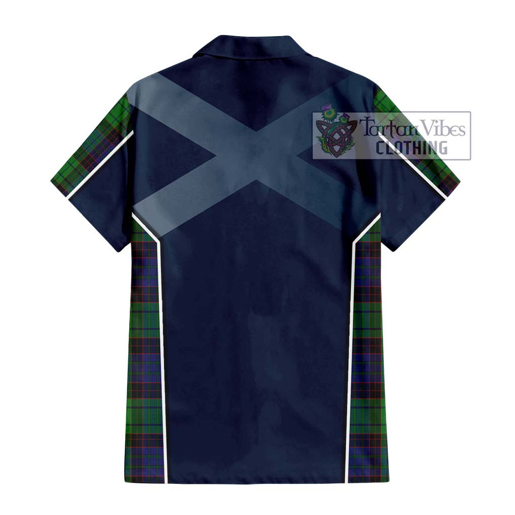 Stewart Old Modern Tartan Short Sleeve Button Shirt with Family Crest and Lion Rampant Vibes Sport Style - Tartan Vibes Clothing