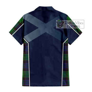 Stewart Old Modern Tartan Short Sleeve Button Shirt with Family Crest and Lion Rampant Vibes Sport Style