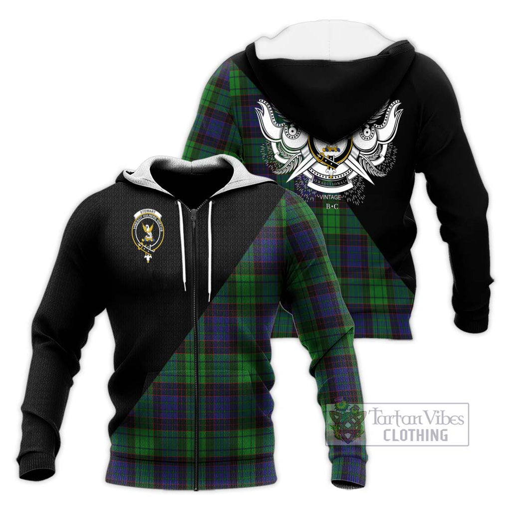 Stewart Old Modern Tartan Knitted Hoodie with Family Crest and Military Logo Style Unisex Knitted Zip Hoodie - Tartanvibesclothing Shop