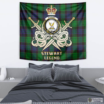 Stewart Old Modern Tartan Tapestry with Clan Crest and the Golden Sword of Courageous Legacy