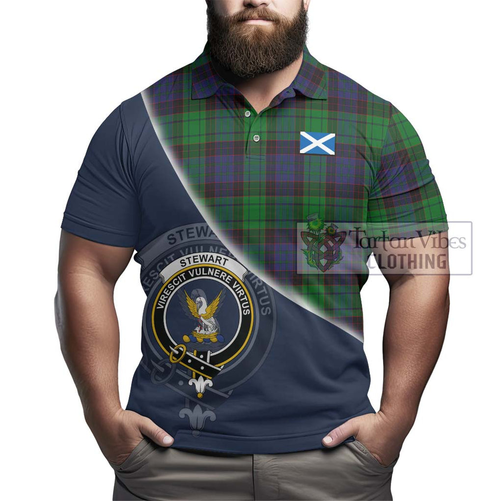 Stewart Old Modern Tartan Polo Shirt with Personalised National Flag and Family Crest Half Style - Tartanvibesclothing Shop