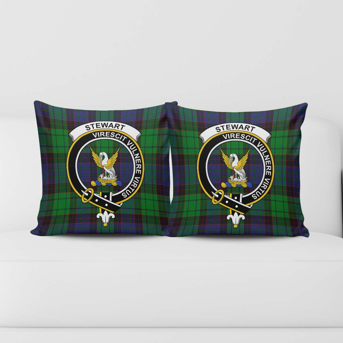 Stewart Old Modern Tartan Pillow Cover with Family Crest - Tartanvibesclothing