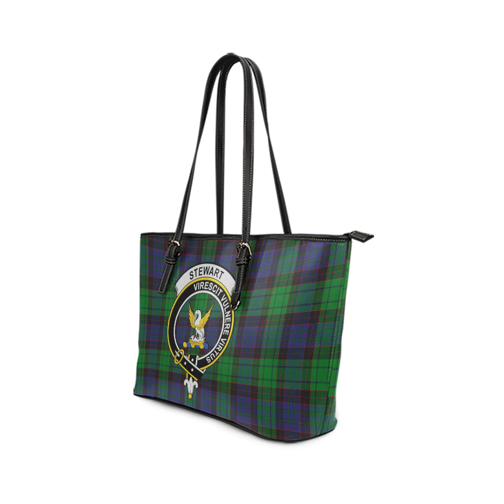 Stewart Old Modern Tartan Leather Tote Bag with Family Crest - Tartan Vibes Clothing