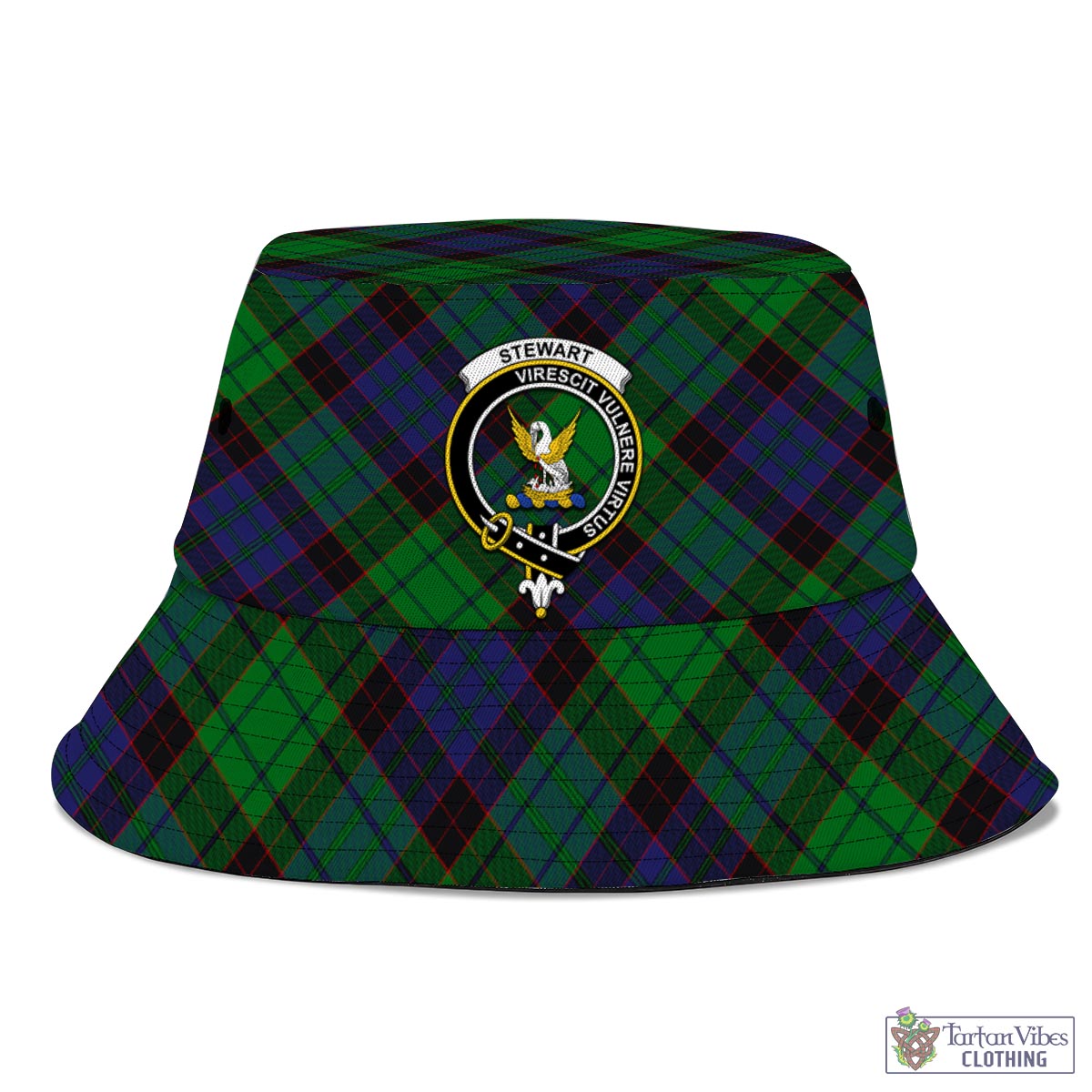 Tartan Vibes Clothing Stewart Old Modern Tartan Bucket Hat with Family Crest