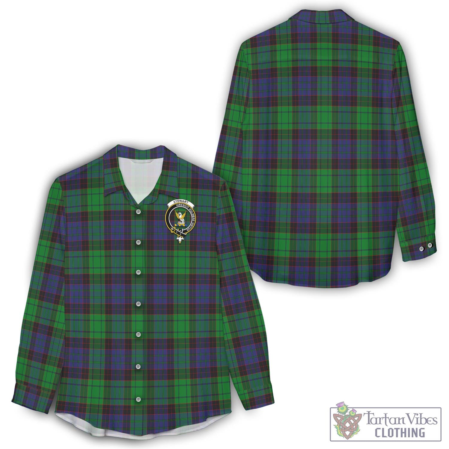 Tartan Vibes Clothing Stewart Old Modern Tartan Womens Casual Shirt with Family Crest