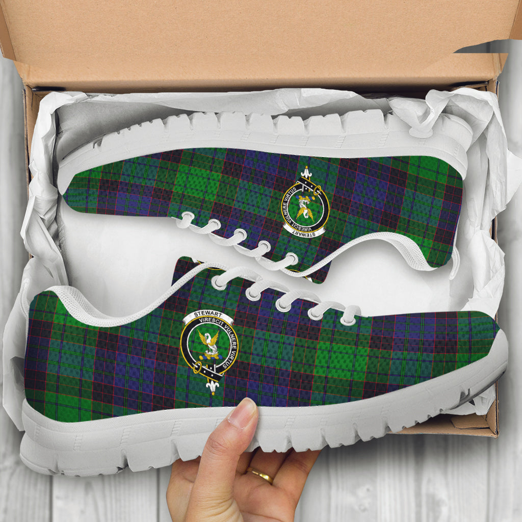 Stewart Old Modern Tartan Sneakers with Family Crest - Tartan Vibes Clothing