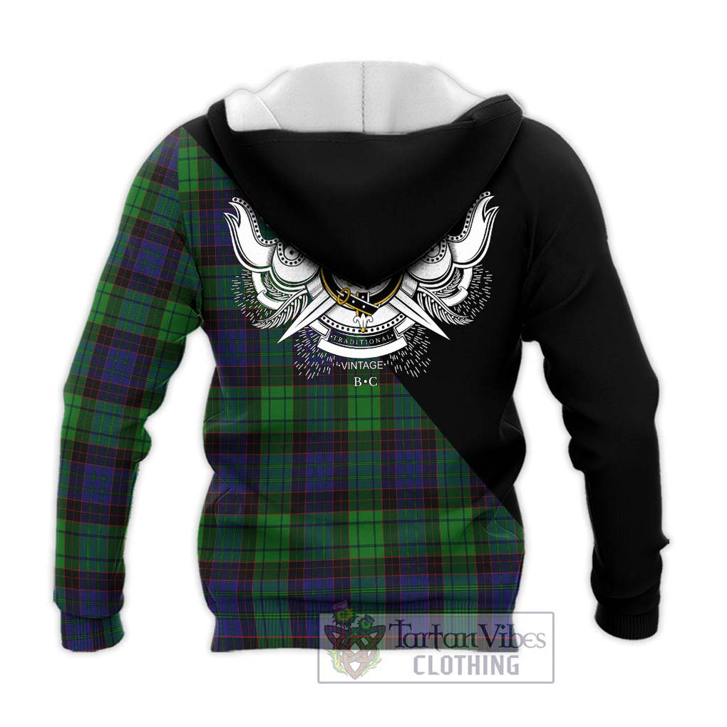 Stewart Old Modern Tartan Knitted Hoodie with Family Crest and Military Logo Style - Tartanvibesclothing Shop