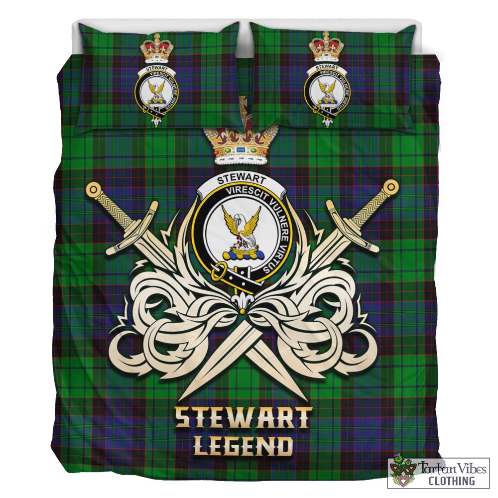 Tartan Vibes Clothing Stewart Old Modern Tartan Bedding Set with Clan Crest and the Golden Sword of Courageous Legacy