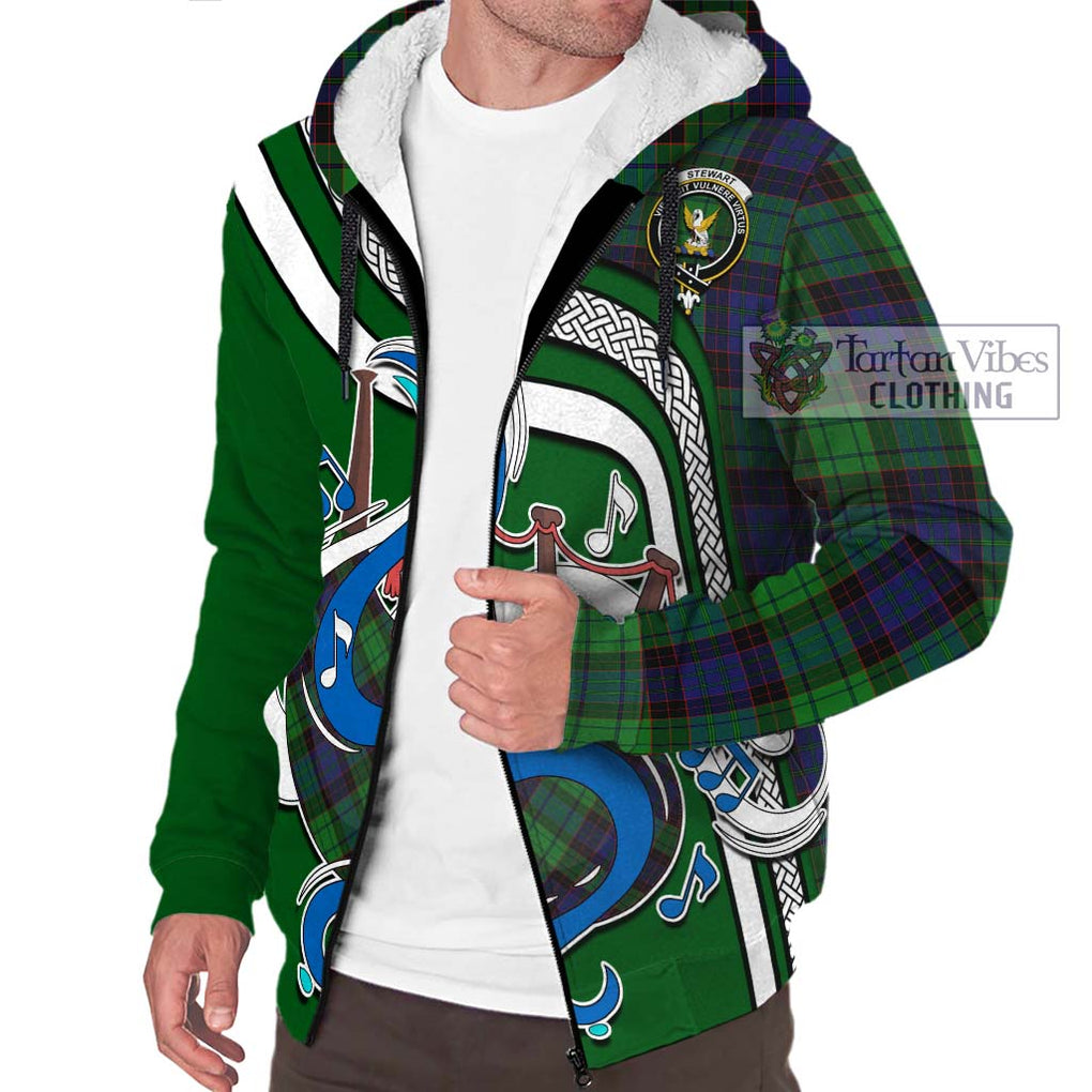 Stewart Old Modern Tartan Sherpa Hoodie with Epic Bagpipe Style Unisex - Tartanvibesclothing Shop