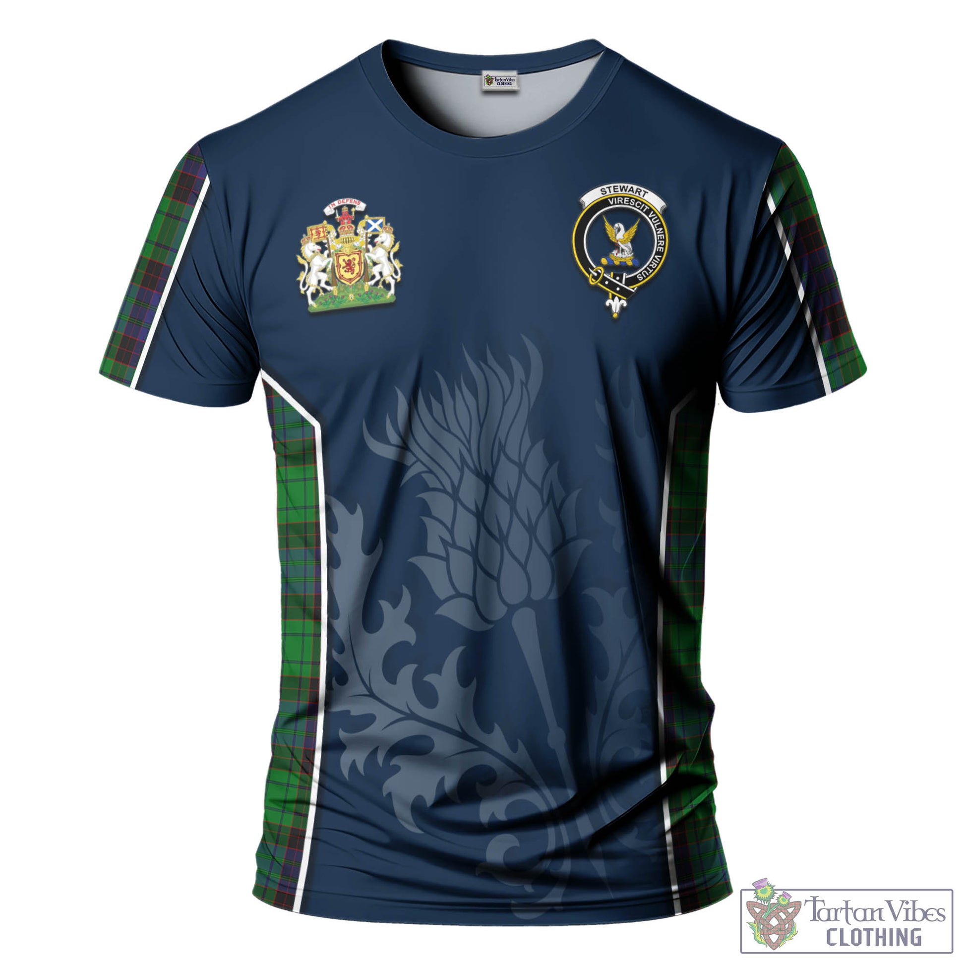 Tartan Vibes Clothing Stewart Old Modern Tartan T-Shirt with Family Crest and Scottish Thistle Vibes Sport Style