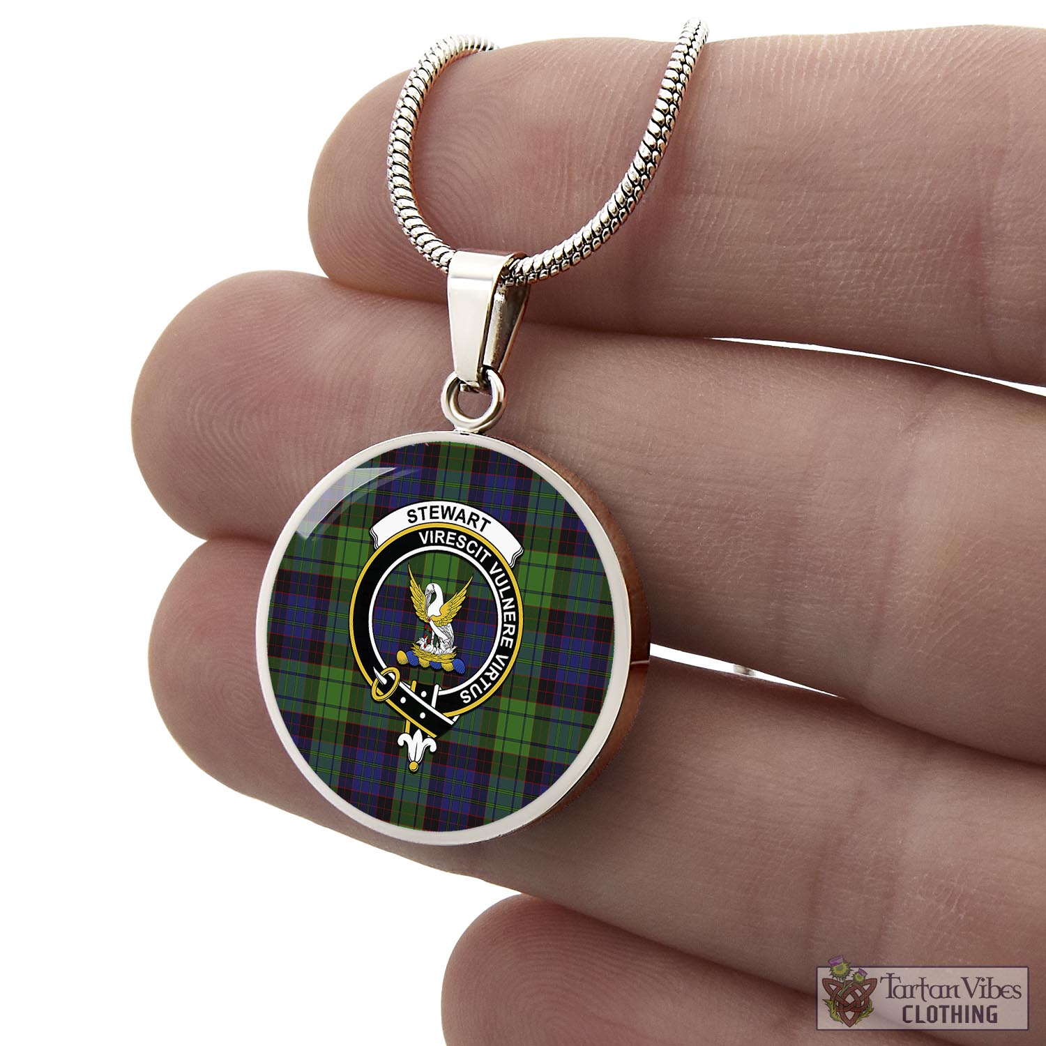 Tartan Vibes Clothing Stewart Old Modern Tartan Circle Necklace with Family Crest