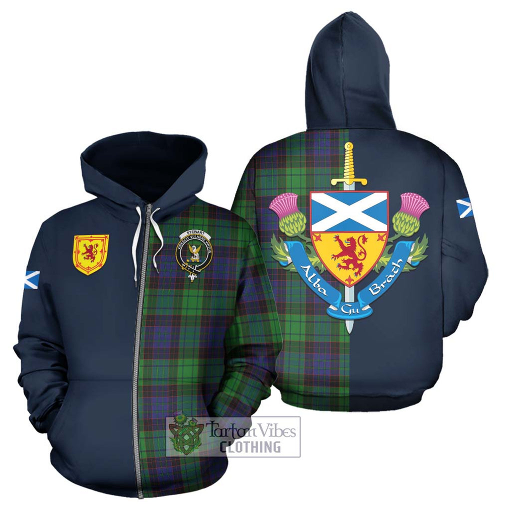 Tartan Vibes Clothing Stewart Old Modern Tartan Hoodie with Scottish Lion Royal Arm Half Style