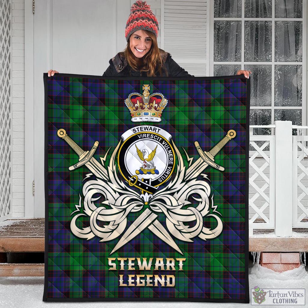 Tartan Vibes Clothing Stewart Old Modern Tartan Quilt with Clan Crest and the Golden Sword of Courageous Legacy