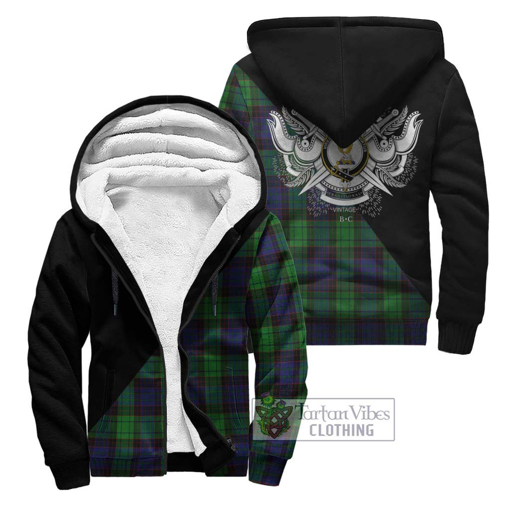 Stewart Old Modern Tartan Sherpa Hoodie with Family Crest and Military Logo Style Unisex - Tartanvibesclothing Shop