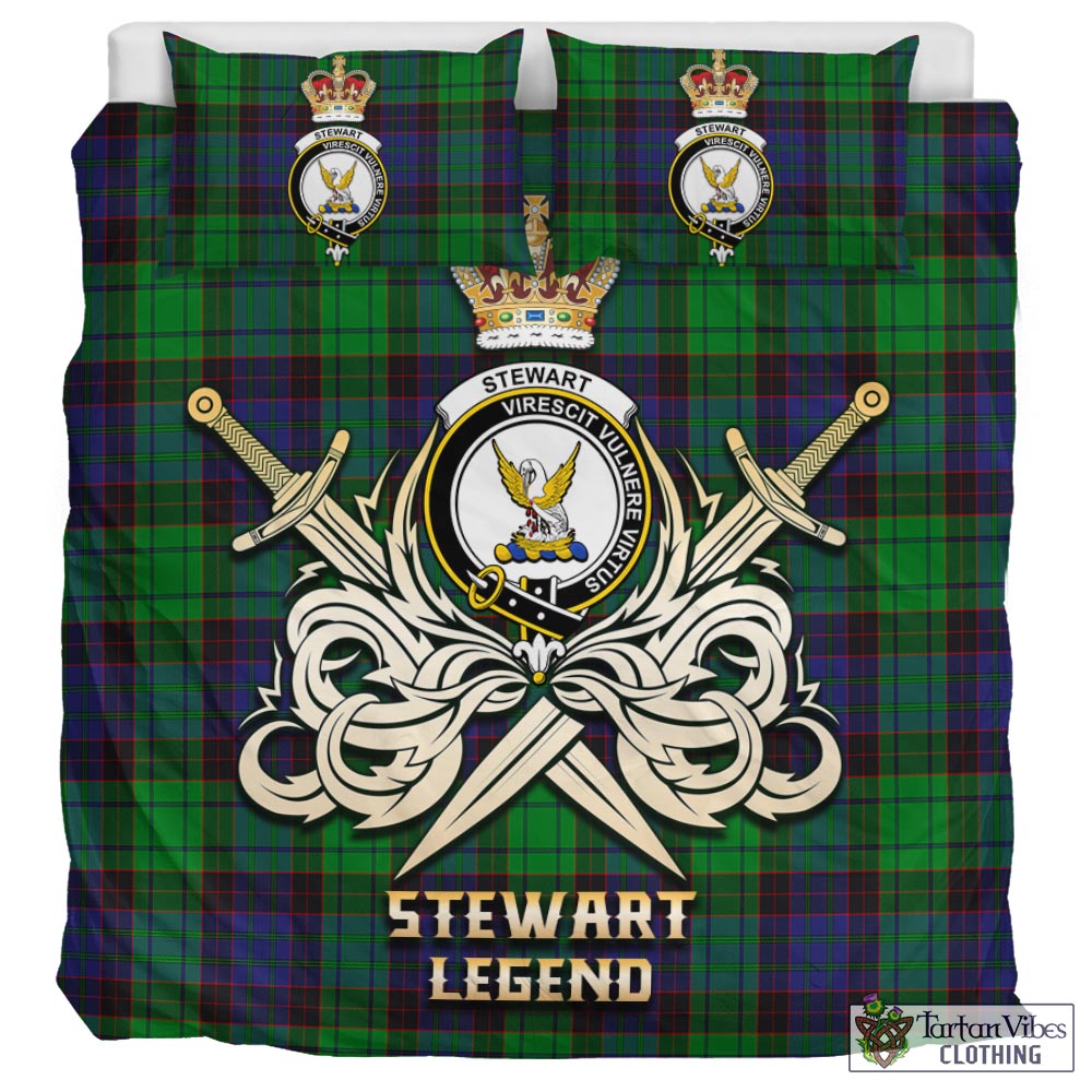 Tartan Vibes Clothing Stewart Old Modern Tartan Bedding Set with Clan Crest and the Golden Sword of Courageous Legacy