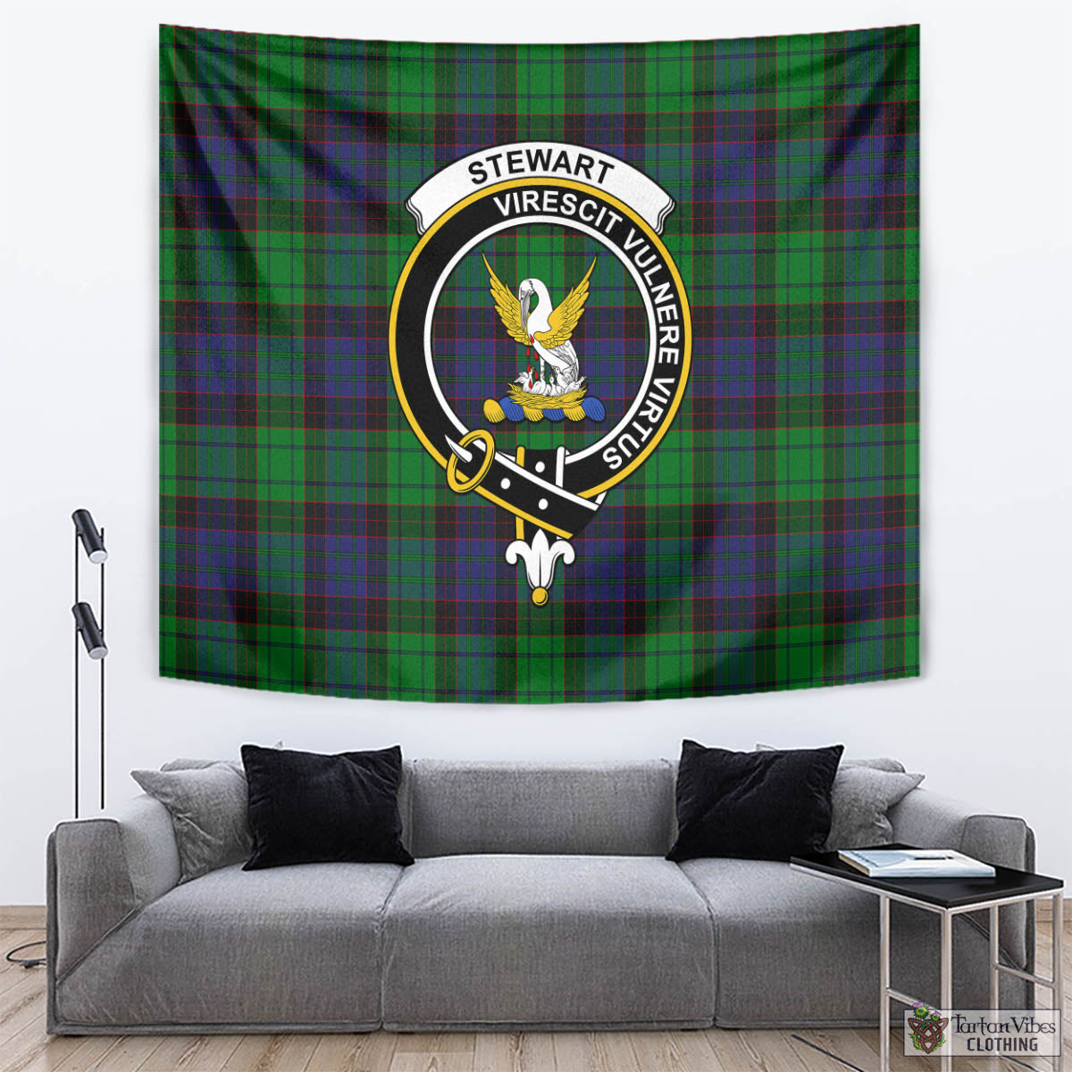 Tartan Vibes Clothing Stewart Old Modern Tartan Tapestry Wall Hanging and Home Decor for Room with Family Crest