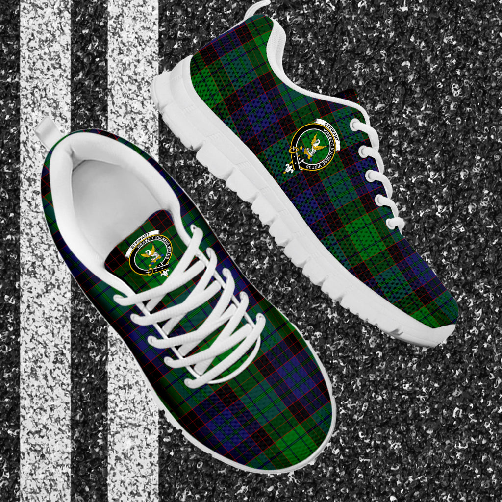 Stewart Old Modern Tartan Sneakers with Family Crest - Tartan Vibes Clothing