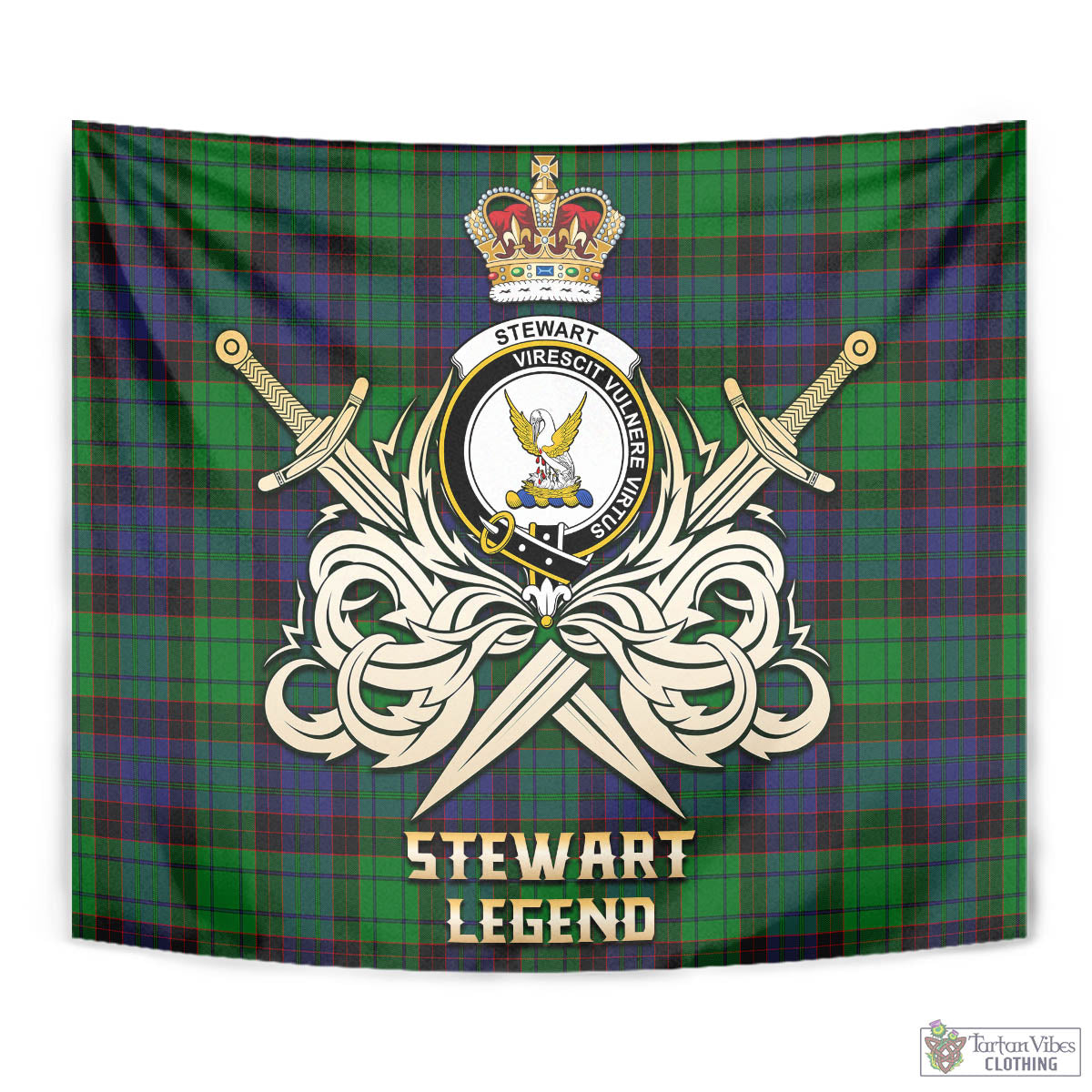 Tartan Vibes Clothing Stewart Old Modern Tartan Tapestry with Clan Crest and the Golden Sword of Courageous Legacy