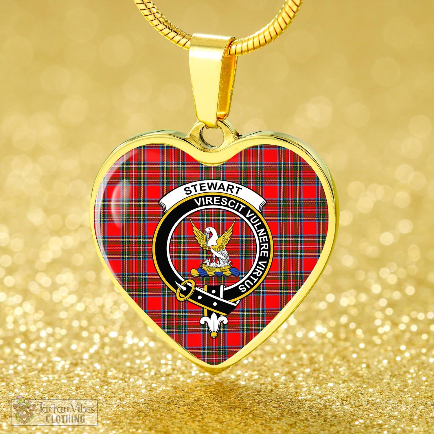 Stewart (Stuart) Tartan Heart Necklace with Family Crest - Tartan Vibes Clothing