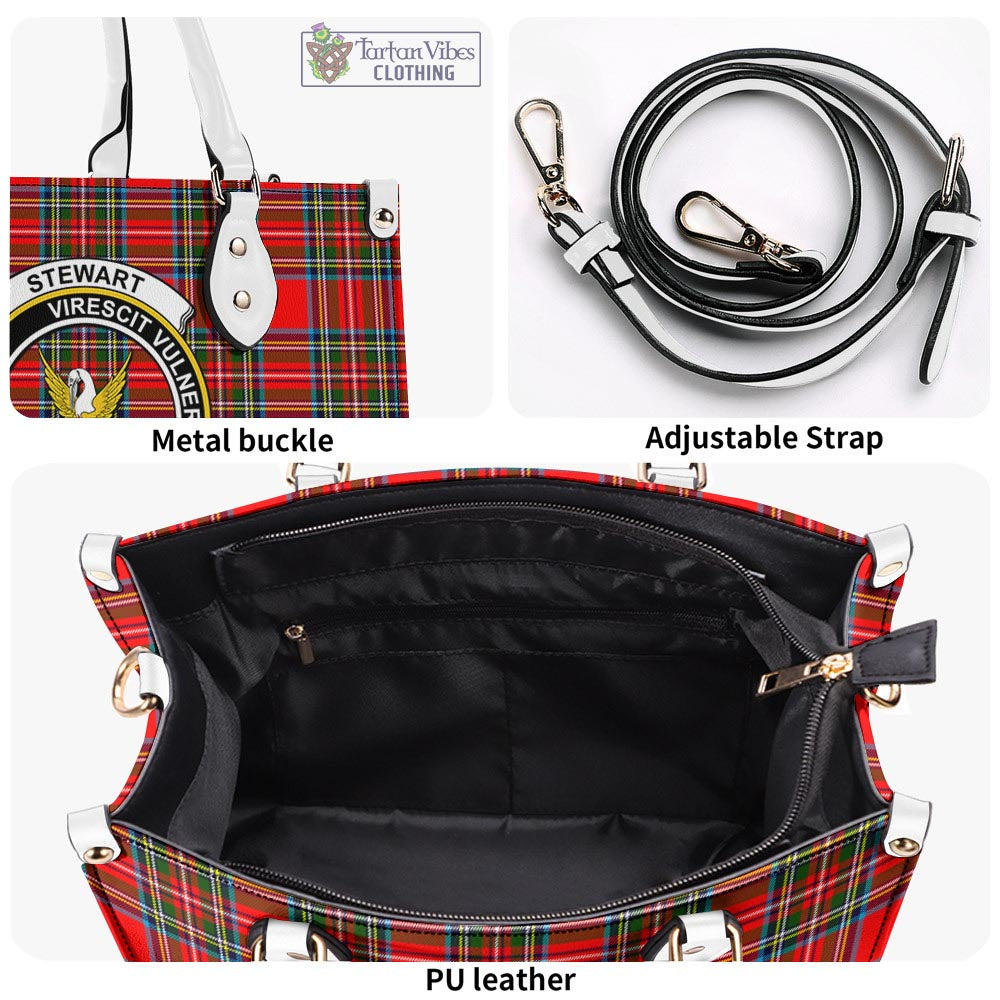 Tartan Vibes Clothing Stewart Royal Tartan Luxury Leather Handbags with Family Crest