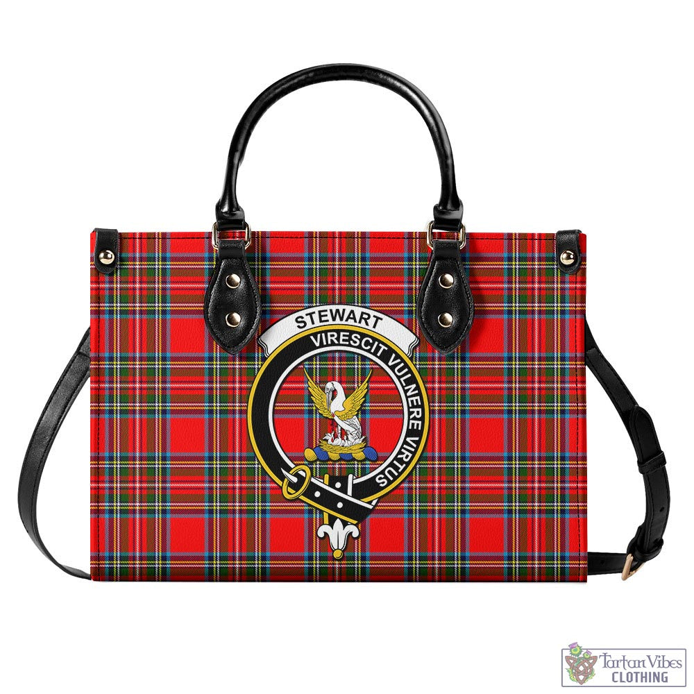 Tartan Vibes Clothing Stewart Royal Tartan Luxury Leather Handbags with Family Crest