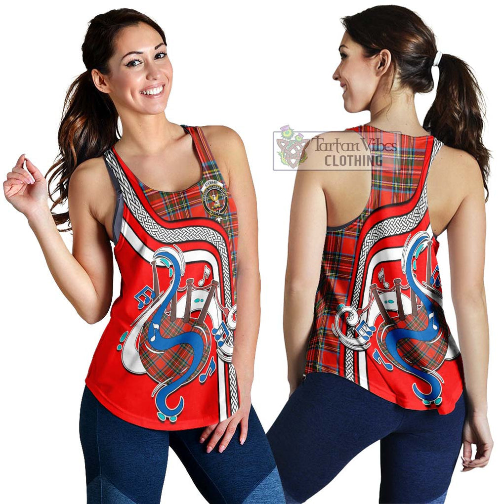 Stewart (Stuart) Tartan Women's Racerback Tanks with Epic Bagpipe Style 4XL - Tartanvibesclothing Shop