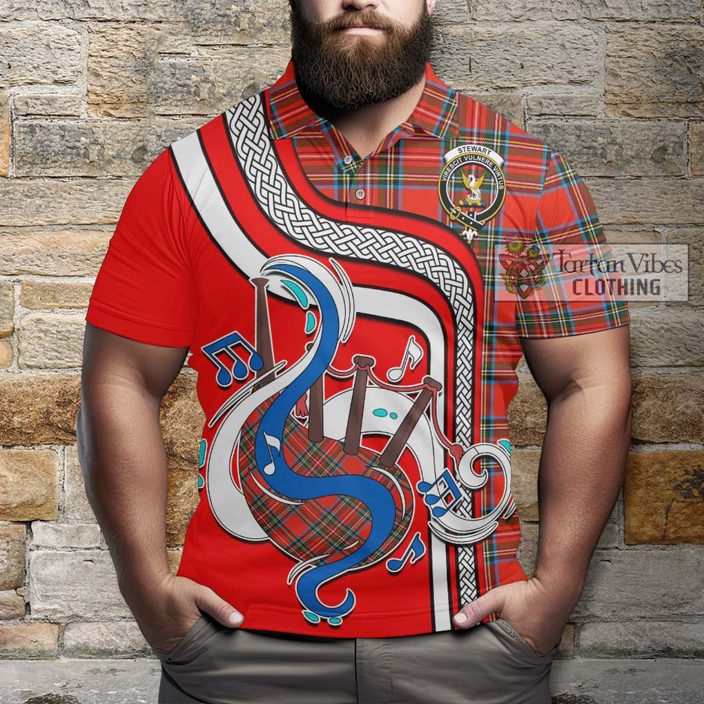 Tartan Vibes Clothing Stewart Royal Tartan Polo Shirt with Epic Bagpipe Style