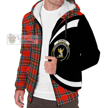 Stewart (Stuart) Tartan Sherpa Hoodie with Family Crest Circle Style