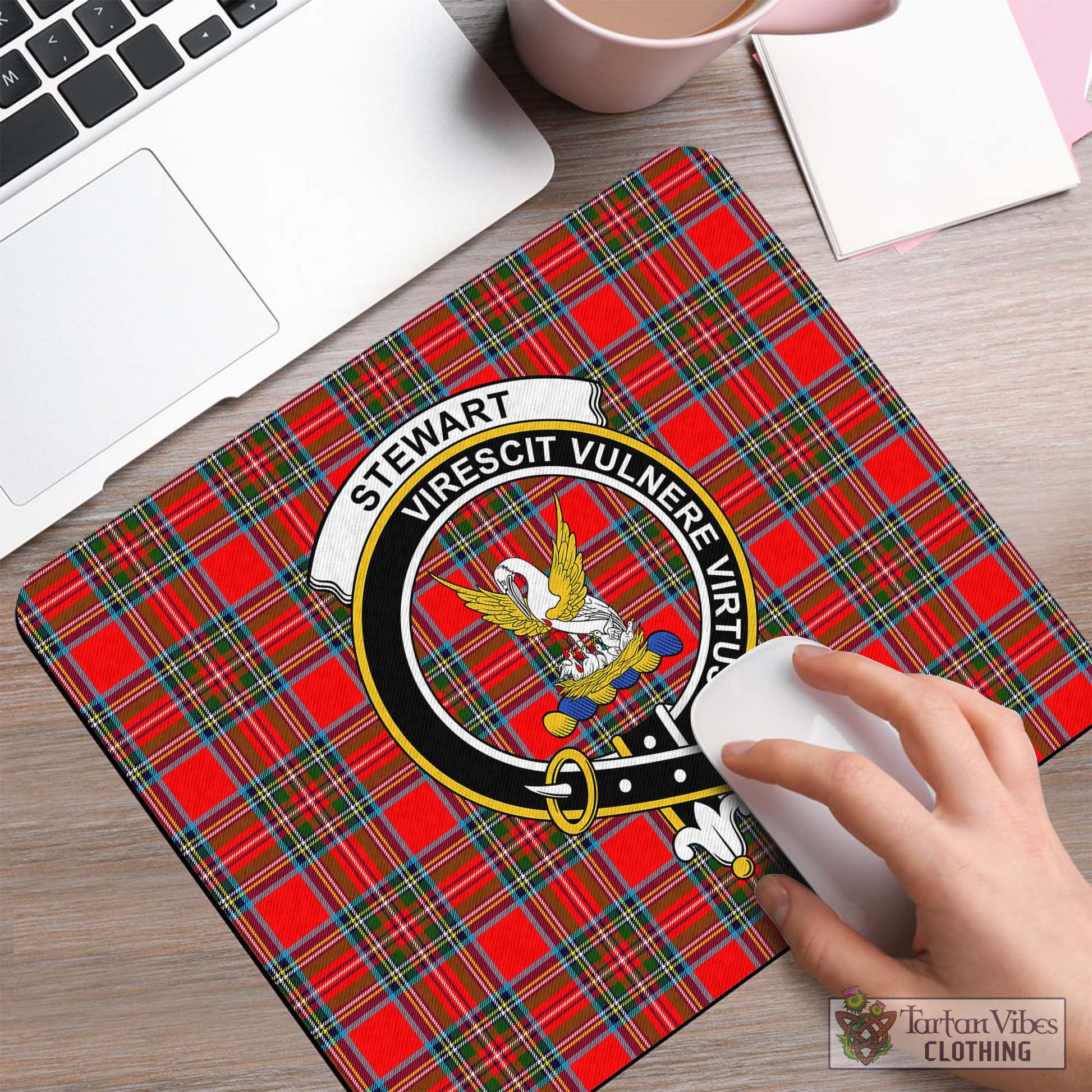 Tartan Vibes Clothing Stewart Royal Tartan Mouse Pad with Family Crest