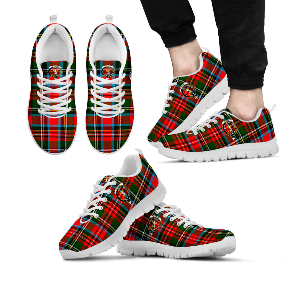 Stewart (Stuart) Tartan Sneakers with Family Crest Kid's Sneakers - Tartan Vibes Clothing