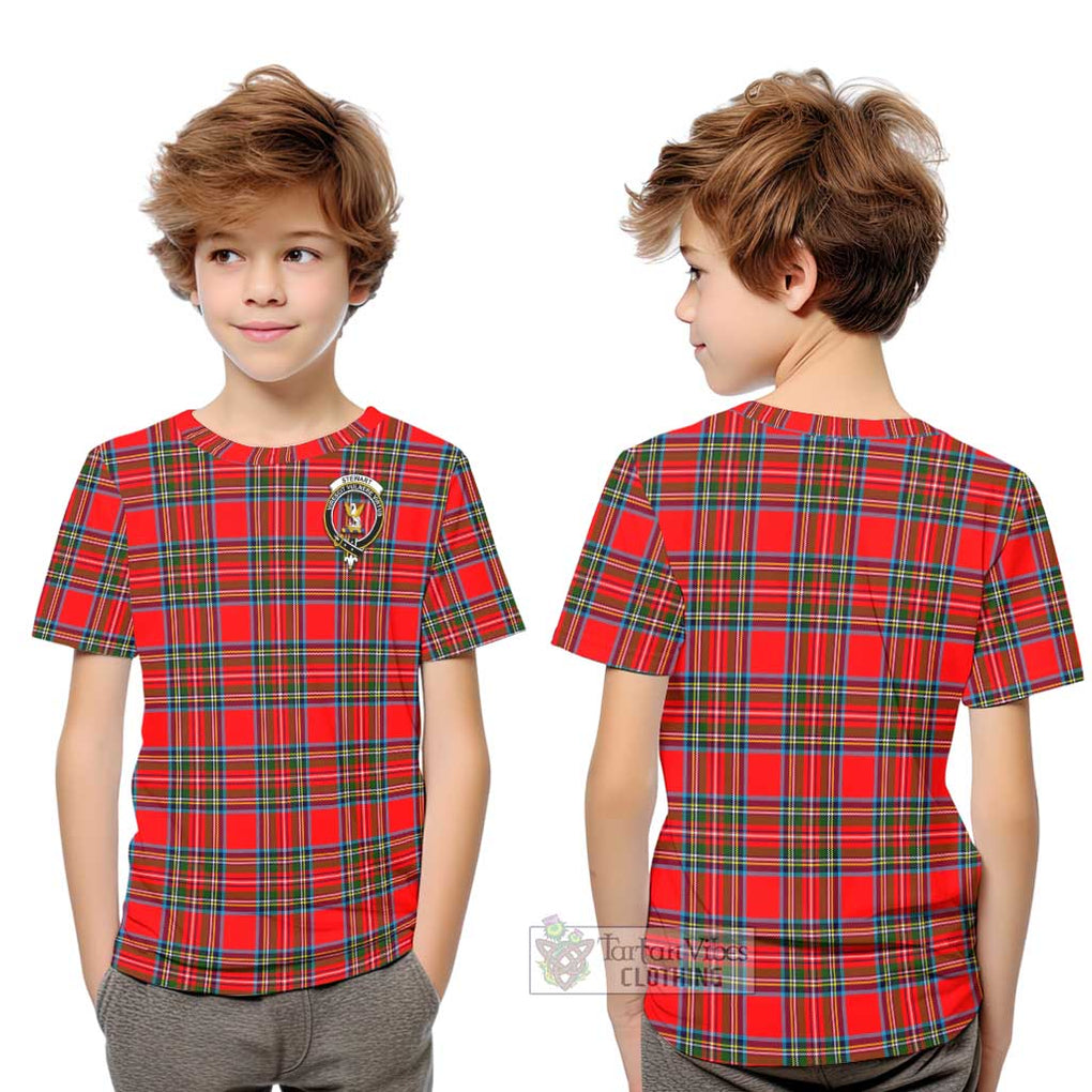 Stewart (Stuart) Tartan Kid T-Shirt with Family Crest Youth XL Size14 - Tartanvibesclothing Shop