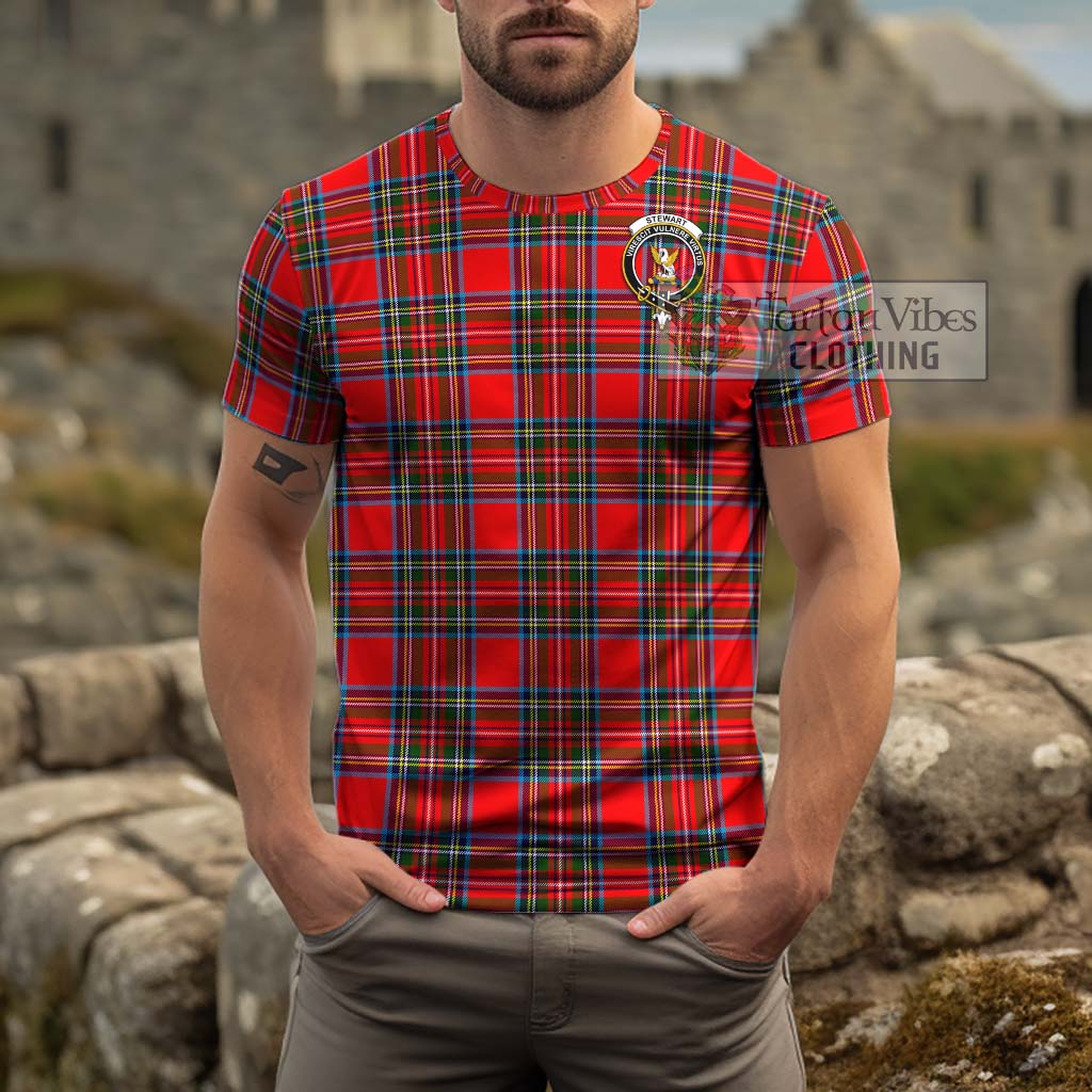 Stewart (Stuart) Tartan Cotton T-Shirt with Family Crest Men's Shirt - Tartanvibesclothing Shop