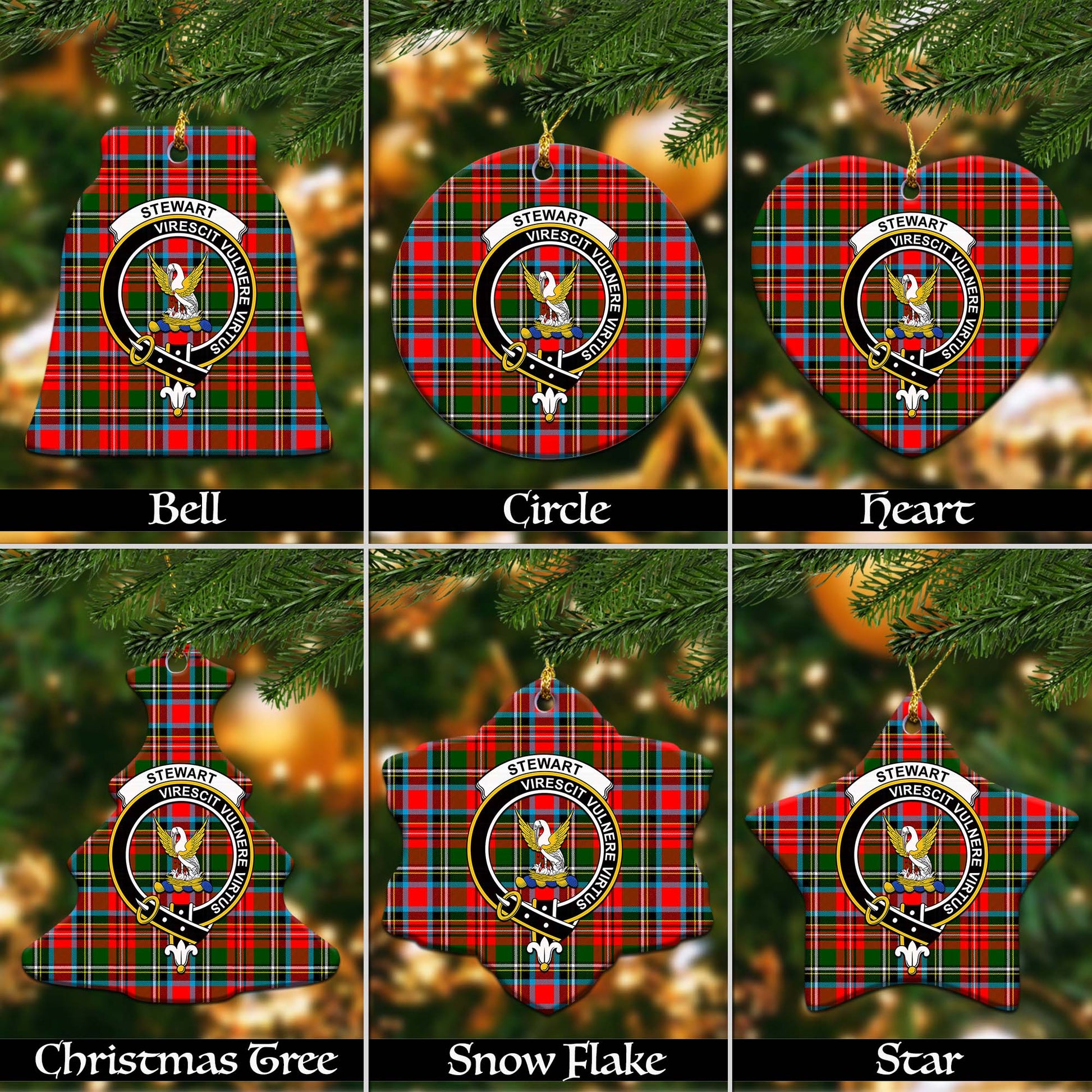 Stewart Royal Tartan Christmas Ornaments with Family Crest - Tartanvibesclothing