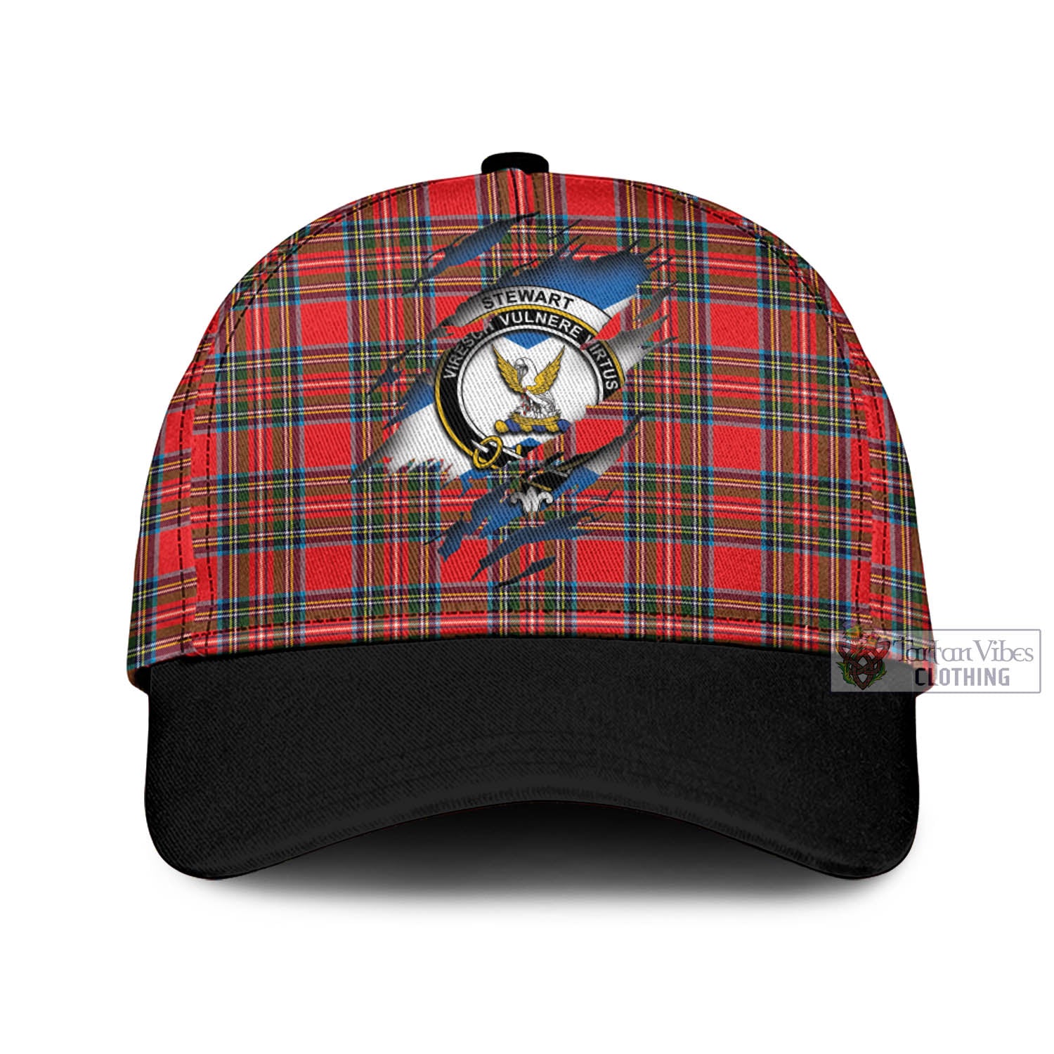 Tartan Vibes Clothing Stewart Royal Tartan Classic Cap with Family Crest In Me Style