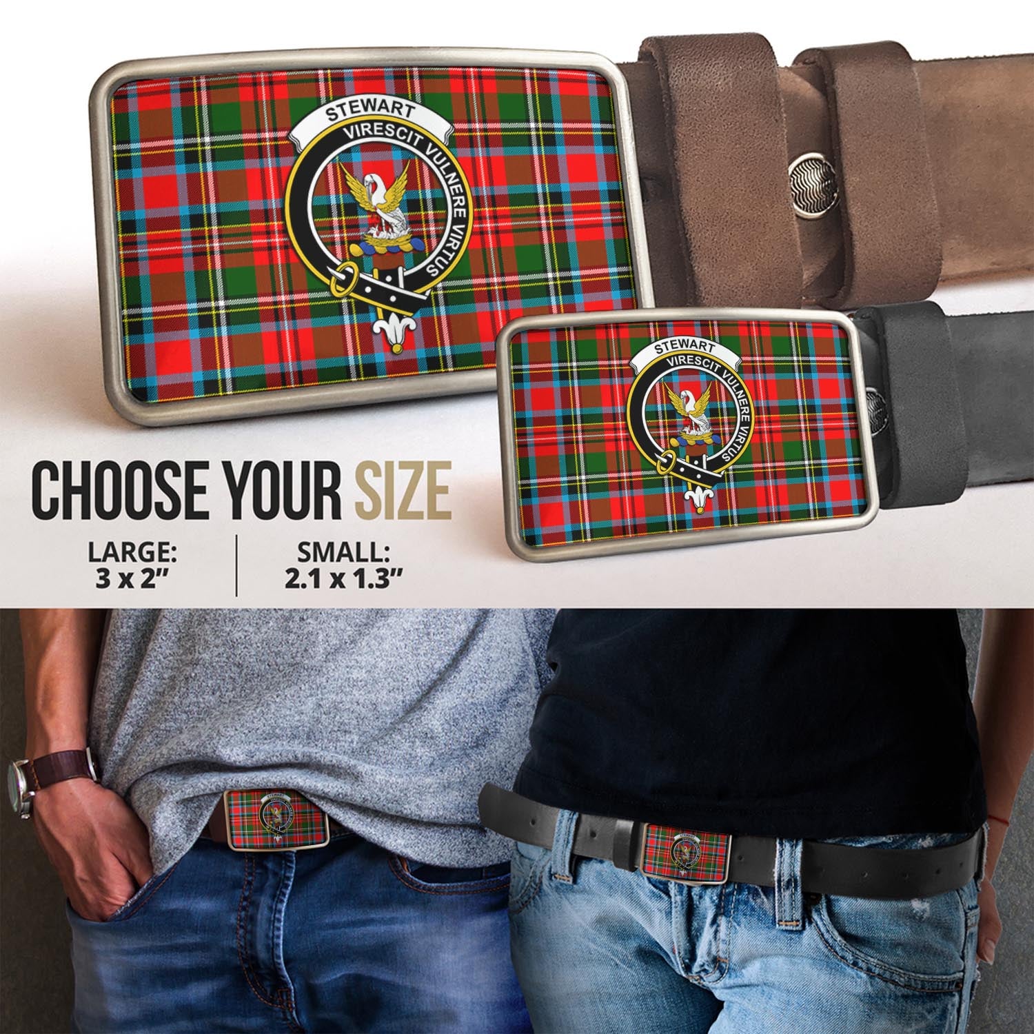 Stewart (Stuart) Tartan Belt Buckles with Family Crest - Tartan Vibes Clothing