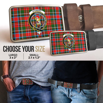 Stewart (Stuart) Tartan Belt Buckles with Family Crest