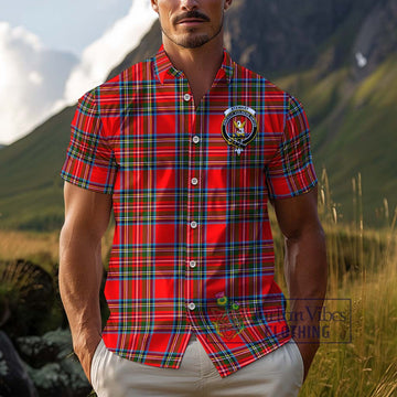 Stewart (Stuart) Tartan Cotton Hawaiian Shirt with Family Crest