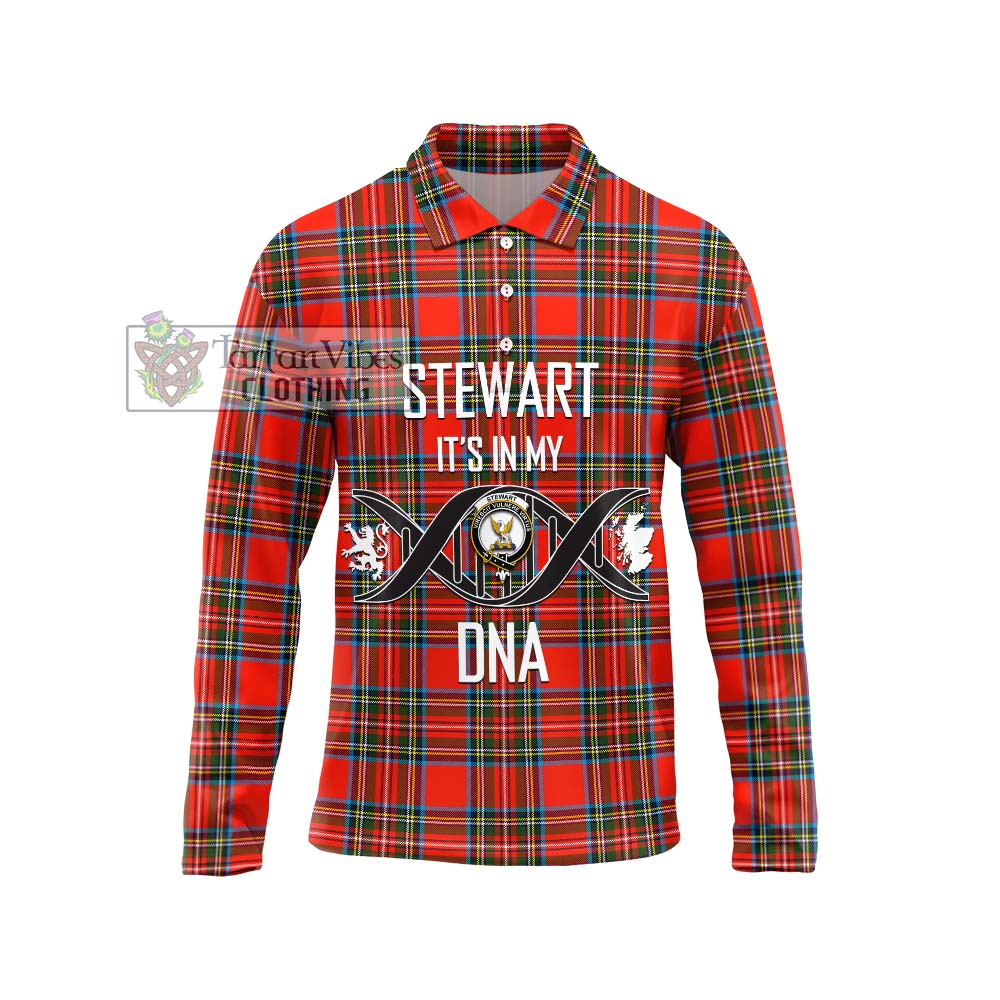 Stewart (Stuart) Tartan Long Sleeve Polo Shirt with Family Crest DNA In Me Style Unisex - Tartanvibesclothing Shop