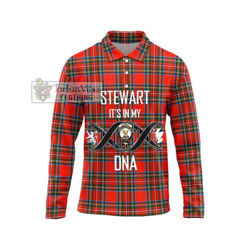 Stewart (Stuart) Tartan Long Sleeve Polo Shirt with Family Crest DNA In Me Style