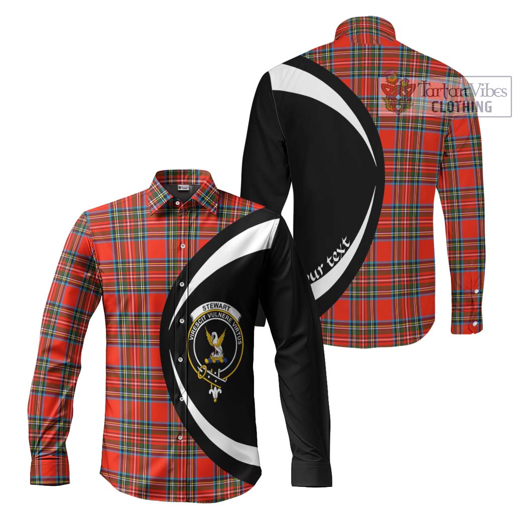 Stewart (Stuart) Tartan Long Sleeve Button Up with Family Crest Circle Style Men's Shirt S - Tartan Vibes Clothing