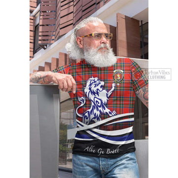 Stewart (Stuart) Tartan Cotton T-shirt with Alba Gu Brath Regal Lion Emblem