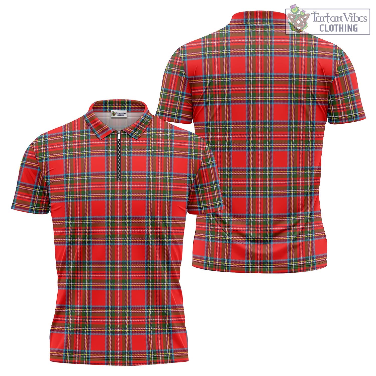 Tartan Vibes Clothing Stewart Royal Tartan Zipper Polo Shirt