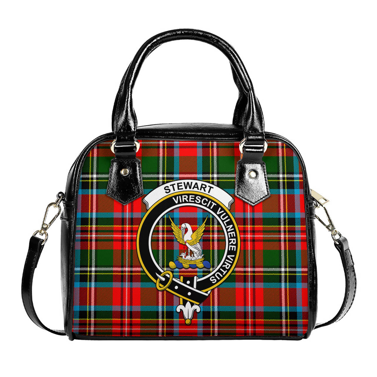 Stewart Royal Tartan Shoulder Handbags with Family Crest One Size 6*25*22 cm - Tartanvibesclothing