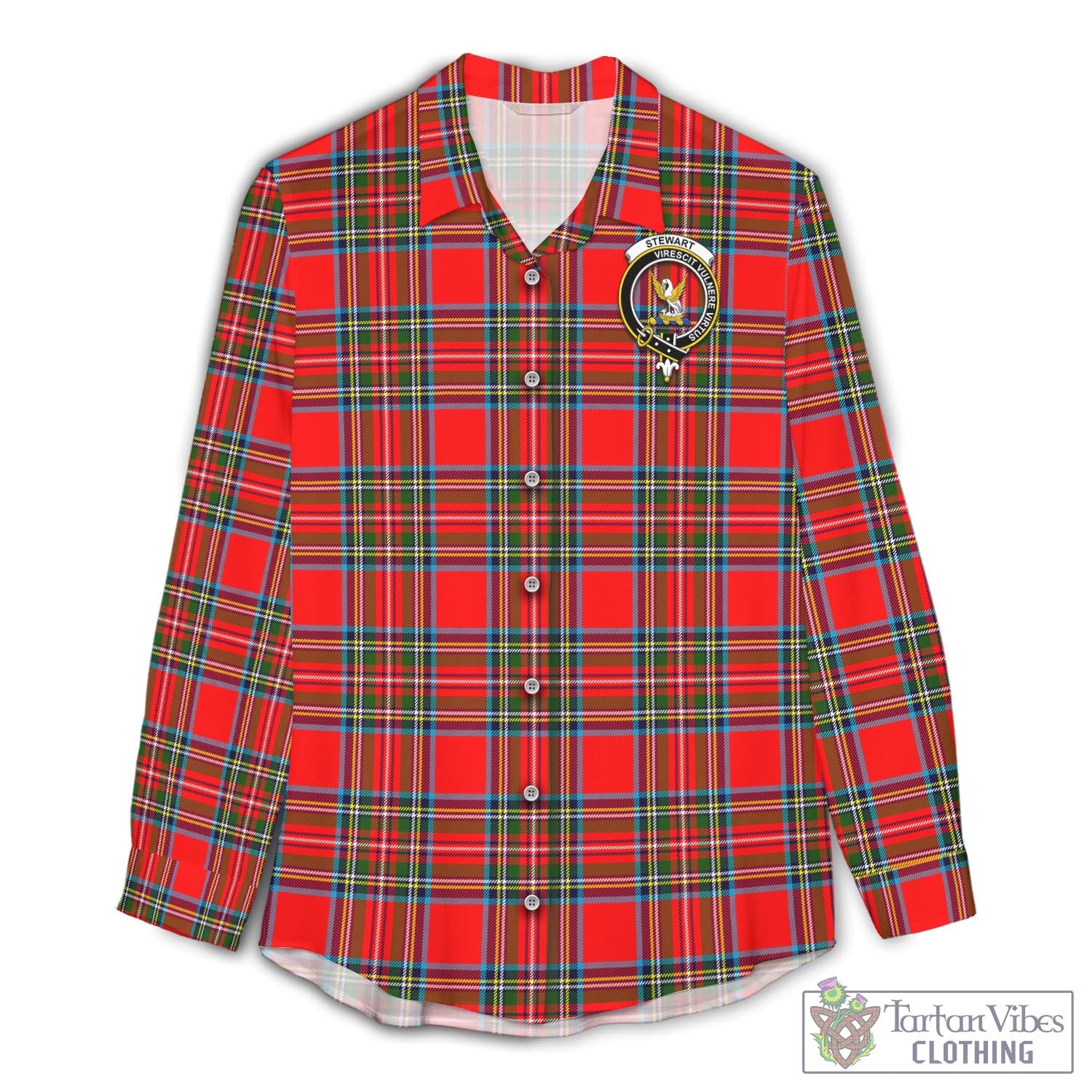 Tartan Vibes Clothing Stewart Royal Tartan Womens Casual Shirt with Family Crest