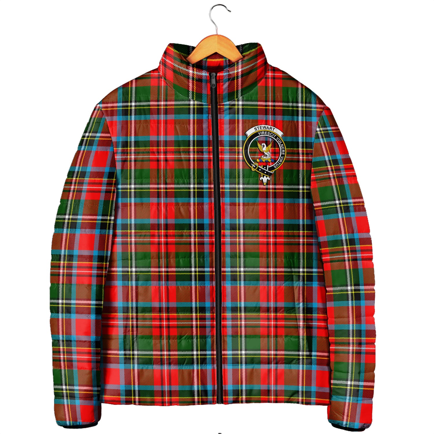 Stewart (Stuart) Tartan Padded Jacket with Family Crest Men's Padded Jacket - Tartan Vibes Clothing