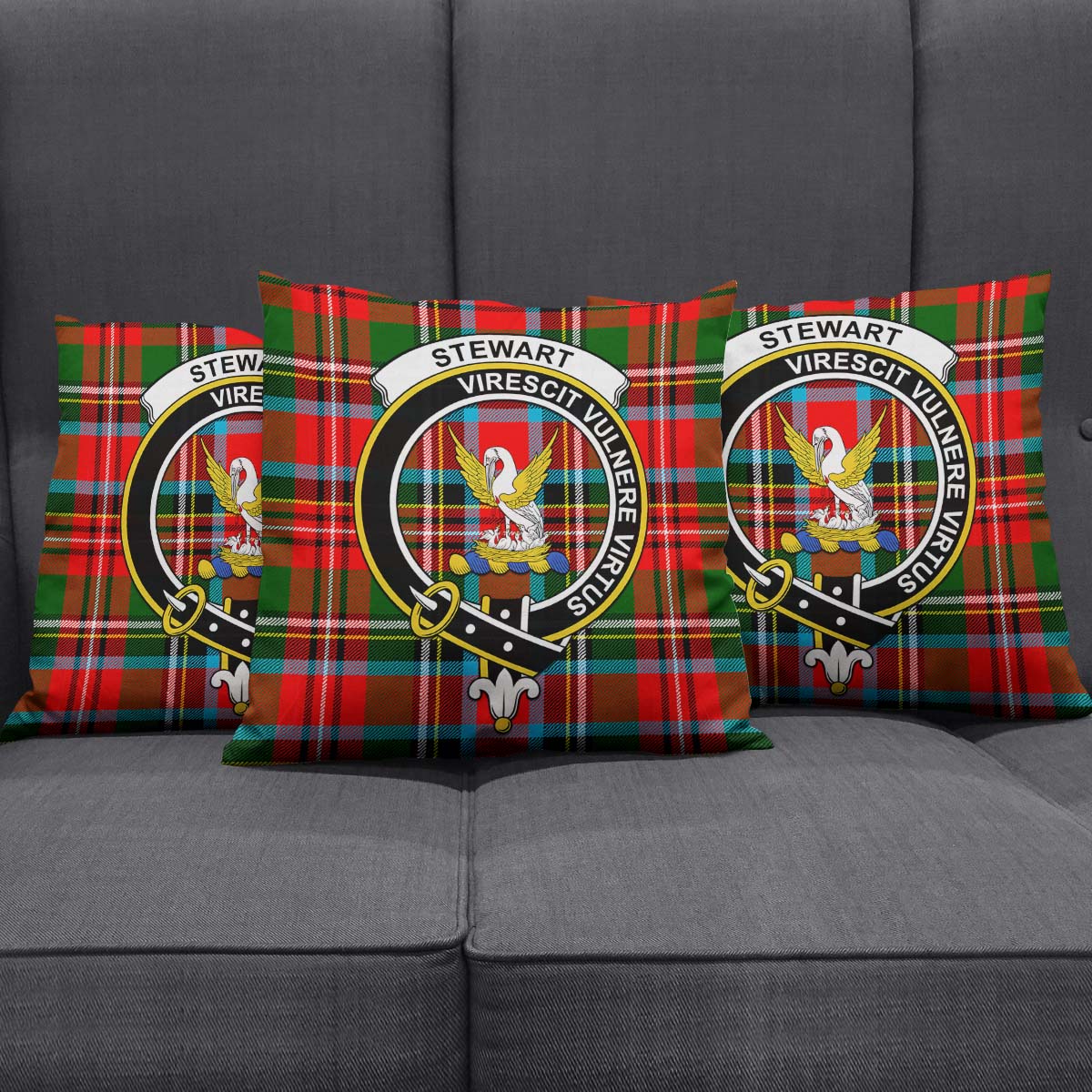 Stewart Royal Tartan Pillow Cover with Family Crest Square Pillow Cover - Tartanvibesclothing