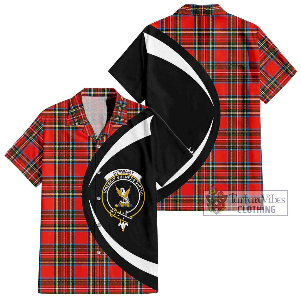 Stewart (Stuart) Tartan Short Sleeve Button Up with Family Crest Circle Style Kid - Tartan Vibes Clothing