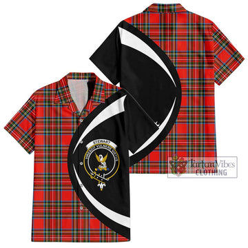 Stewart (Stuart) Tartan Short Sleeve Button Up with Family Crest Circle Style