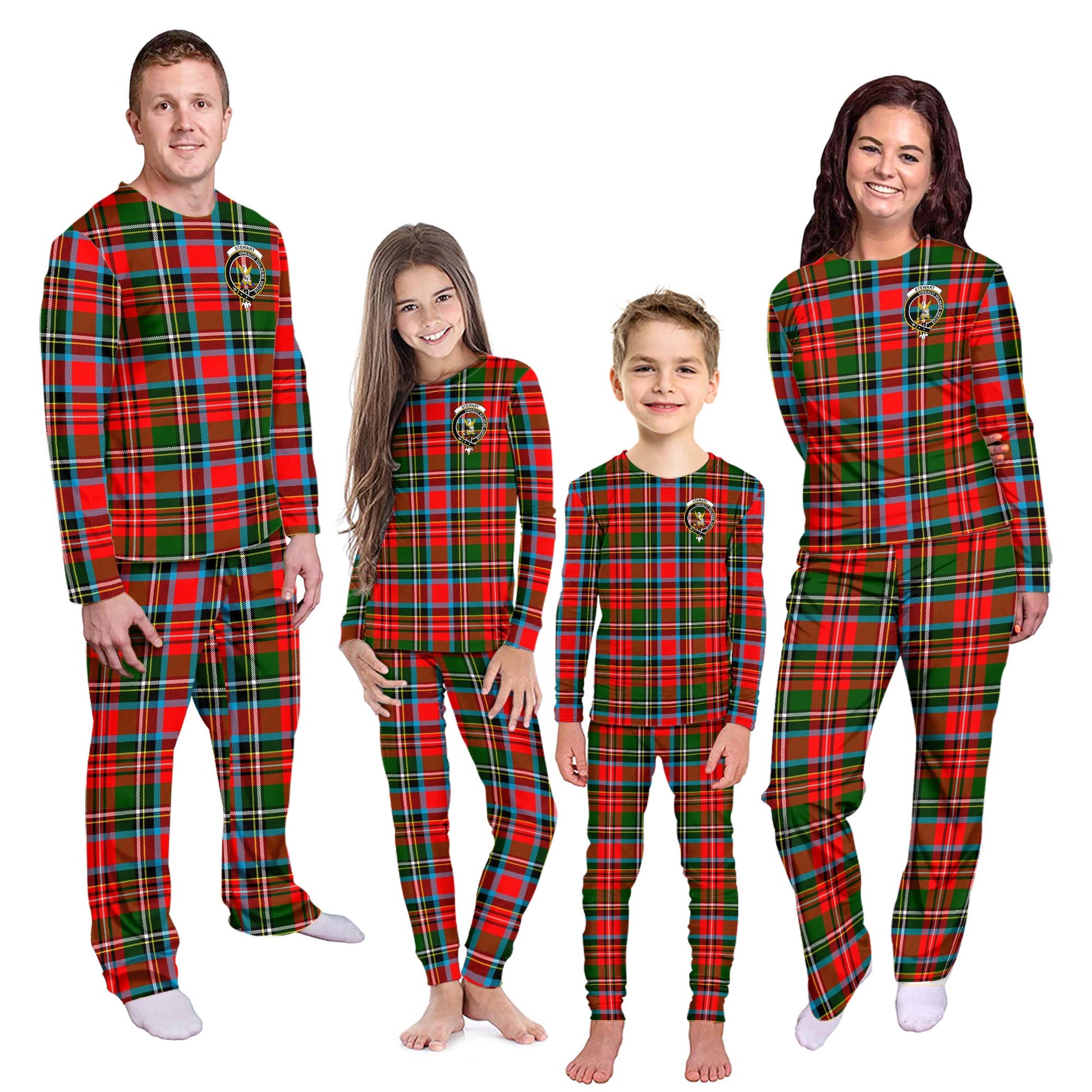 Stewart Royal Tartan Pajamas Family Set with Family Crest - Tartanvibesclothing