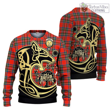 Stewart (Stuart) Tartan Ugly Sweater with Family Crest Celtic Wolf Style